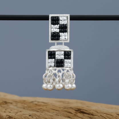 Black Silver Jhumka Earrings