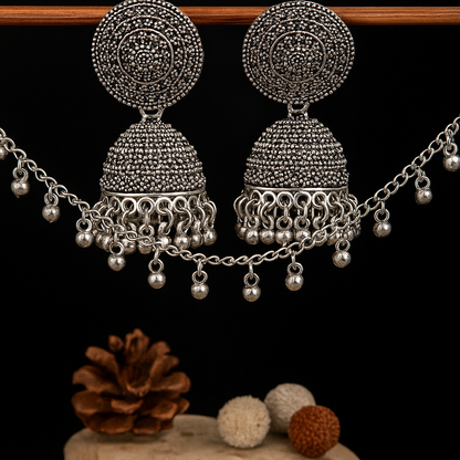Antique Silver Oxidized Jhumka Earrings