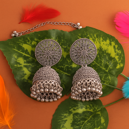 Antique Silver Oxidized Jhumka Earrings