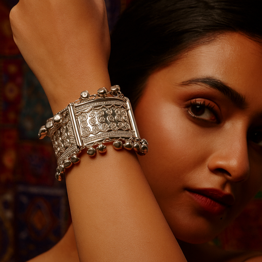 Oxidised Silver Kada – Statement Ethnic Bangle for Women