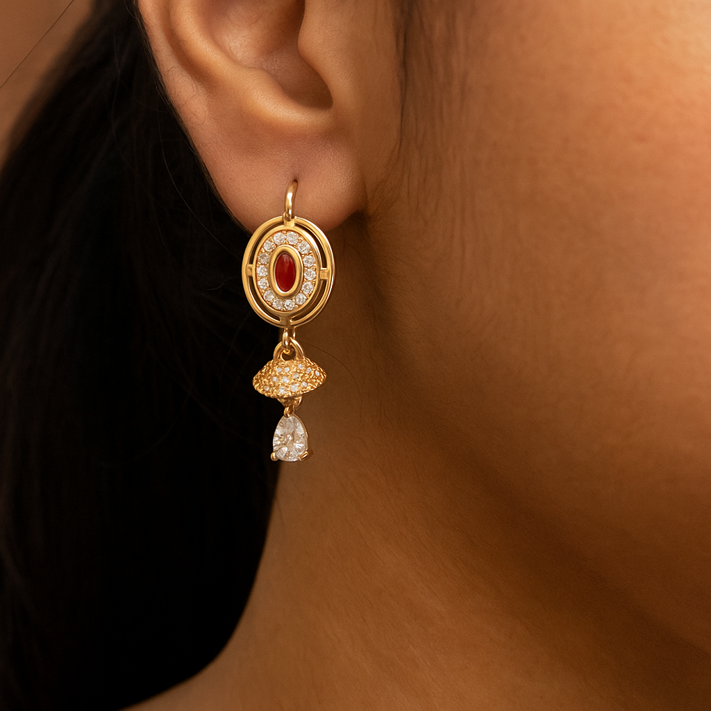 Red Stone Drop Earrings