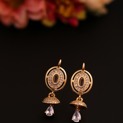 Elegant Gold Plated White Stone Drop Earrings