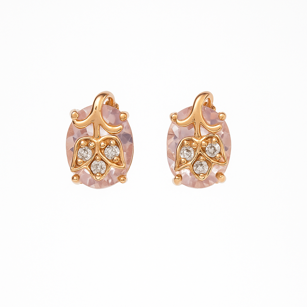 White Stone Leaf Design Stud Earrings