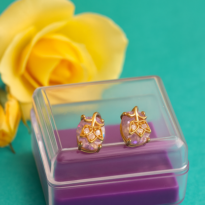 White Stone Leaf Design Stud Earrings