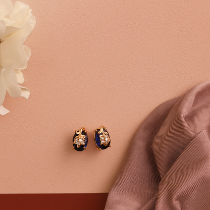 Stylish Black Stone Leaf Design Stud Earrings