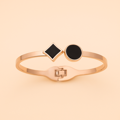 Gold Plated Black Enamel Bracelet – Adjustable Minimalist Bangle