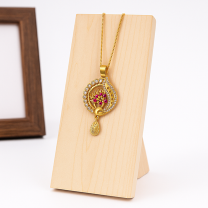 Peacock Inspired Crystal & Red Stone Pendant