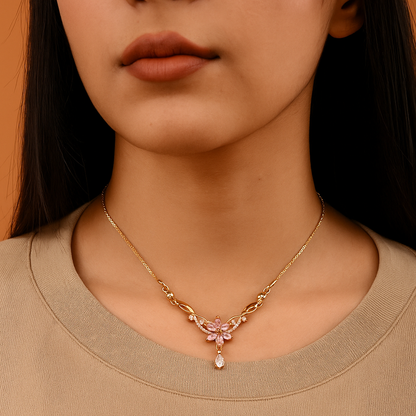 Floral Stone Pendant Chain Necklace