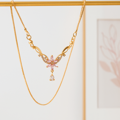 Floral Stone Pendant Chain Necklace
