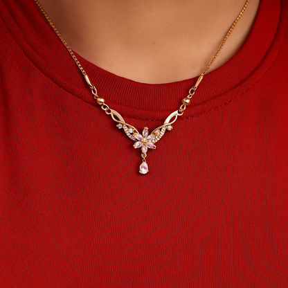 Floral Stone Pendant Chain Necklace