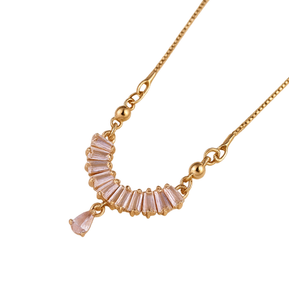 Semi-Circle Crystal Stone Pendant Chain Necklace