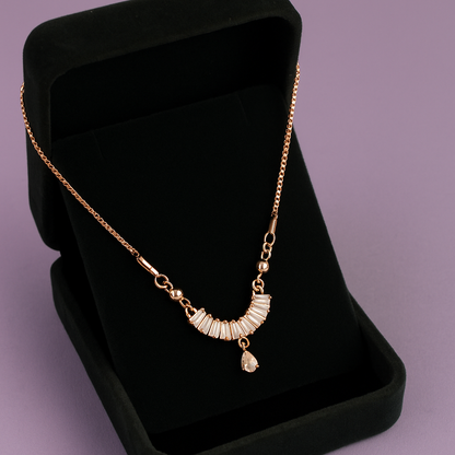 Semi-Circle Crystal Stone Pendant Chain Necklace