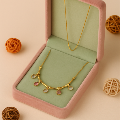 Multicolor Stone Charm Chain Necklace