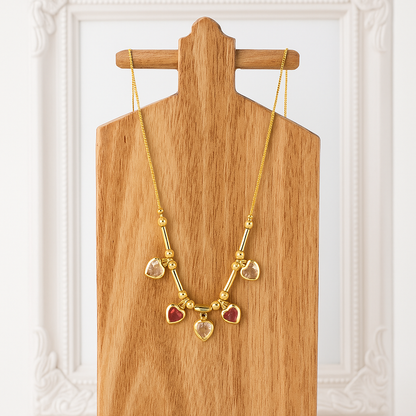 Heart Charm Multicolor Stone Chain Necklace