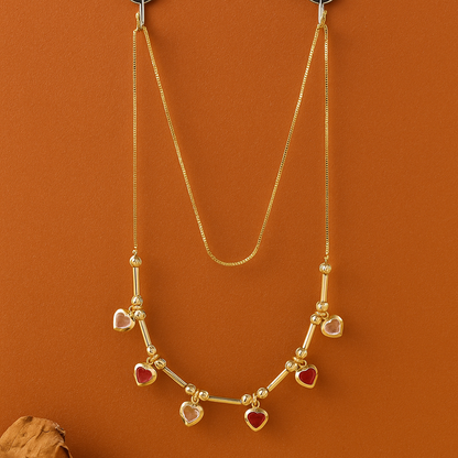 Heart Charm Multicolor Stone Chain Necklace