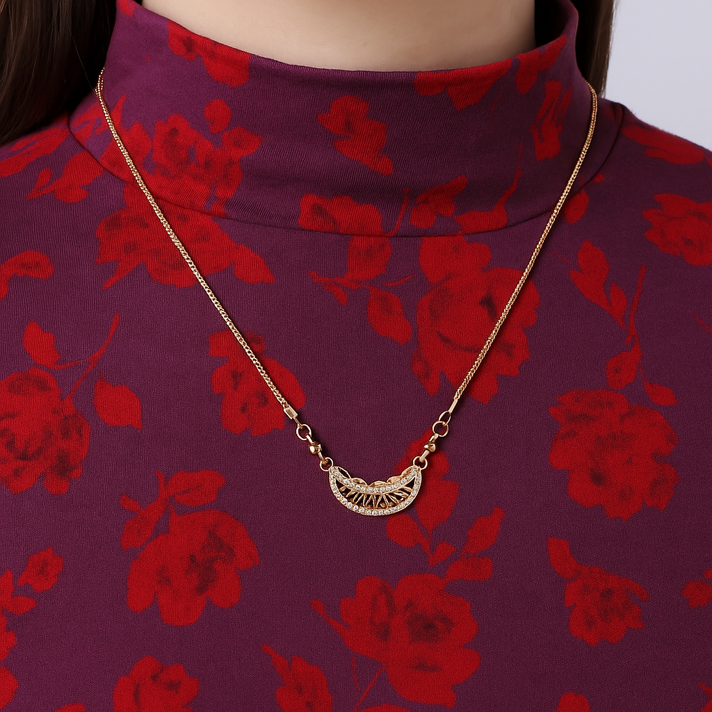 Gold Plated Crystal Leaf Design Chain Pendant