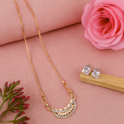 Gold Plated Crystal Leaf Design Chain Pendant
