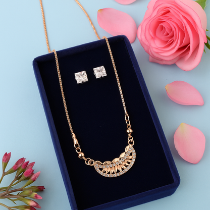 Gold Plated Crystal Leaf Design Chain Pendant