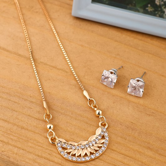 Gold Plated Crystal Leaf Design Chain Pendant