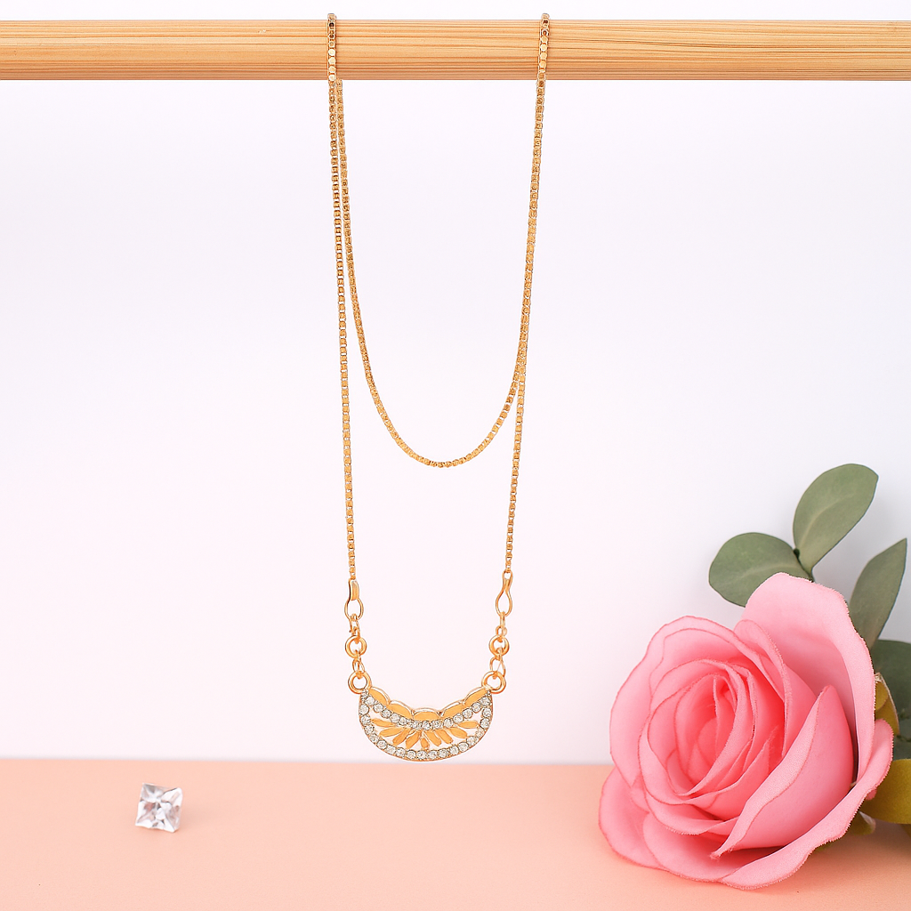 Gold Plated Crystal Leaf Design Chain Pendant