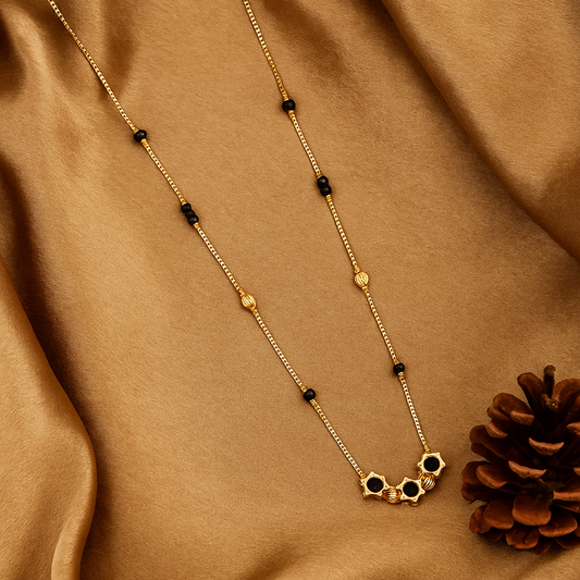 Floral Black Bead Mangalsutra
