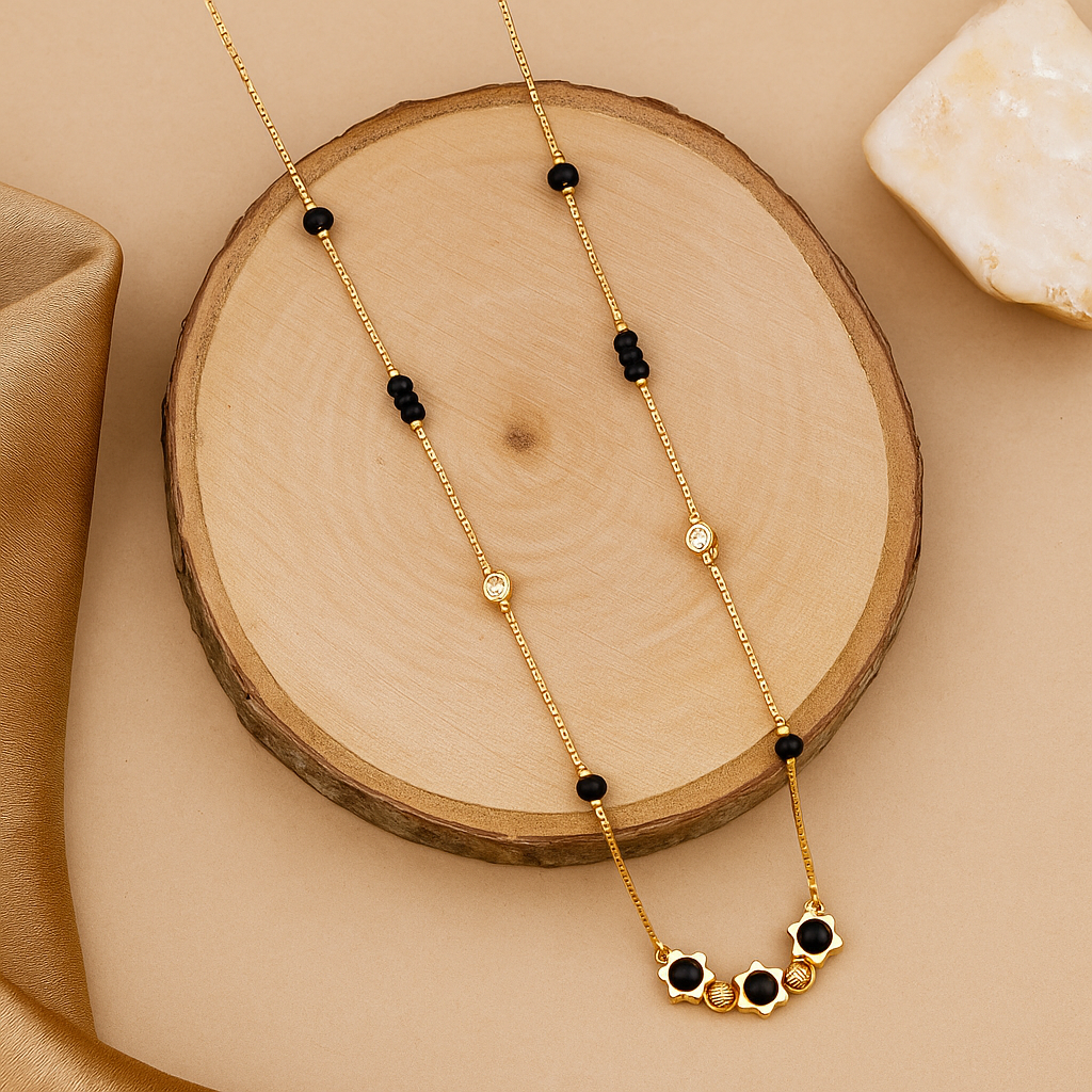 Floral Black Bead Mangalsutra