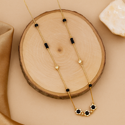 Floral Black Bead Mangalsutra
