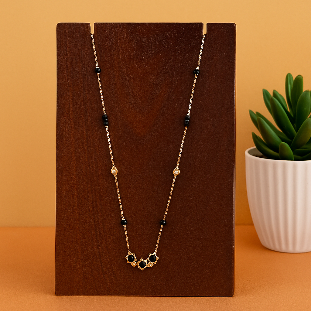 Floral Black Bead Mangalsutra