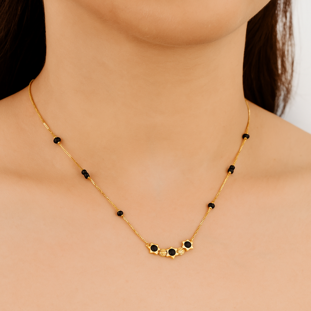Floral Black Bead Mangalsutra