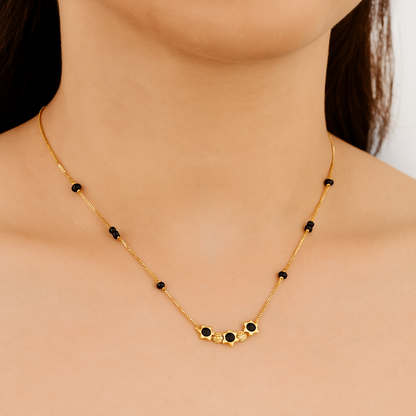 Floral Black Bead Mangalsutra