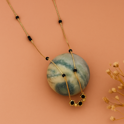 Floral Black Bead Mangalsutra