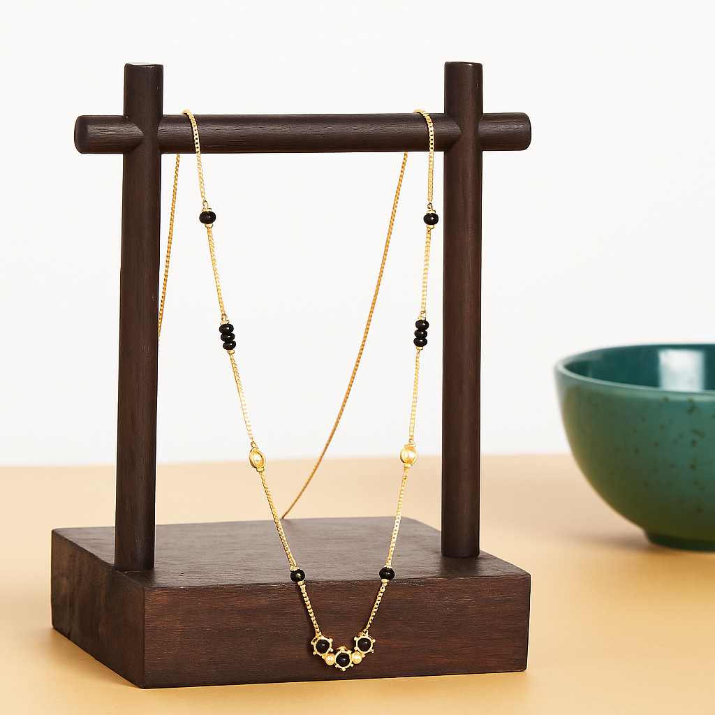 Floral Black Bead Mangalsutra