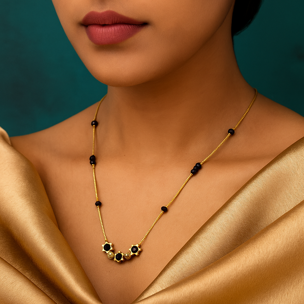 Floral Black Bead Mangalsutra