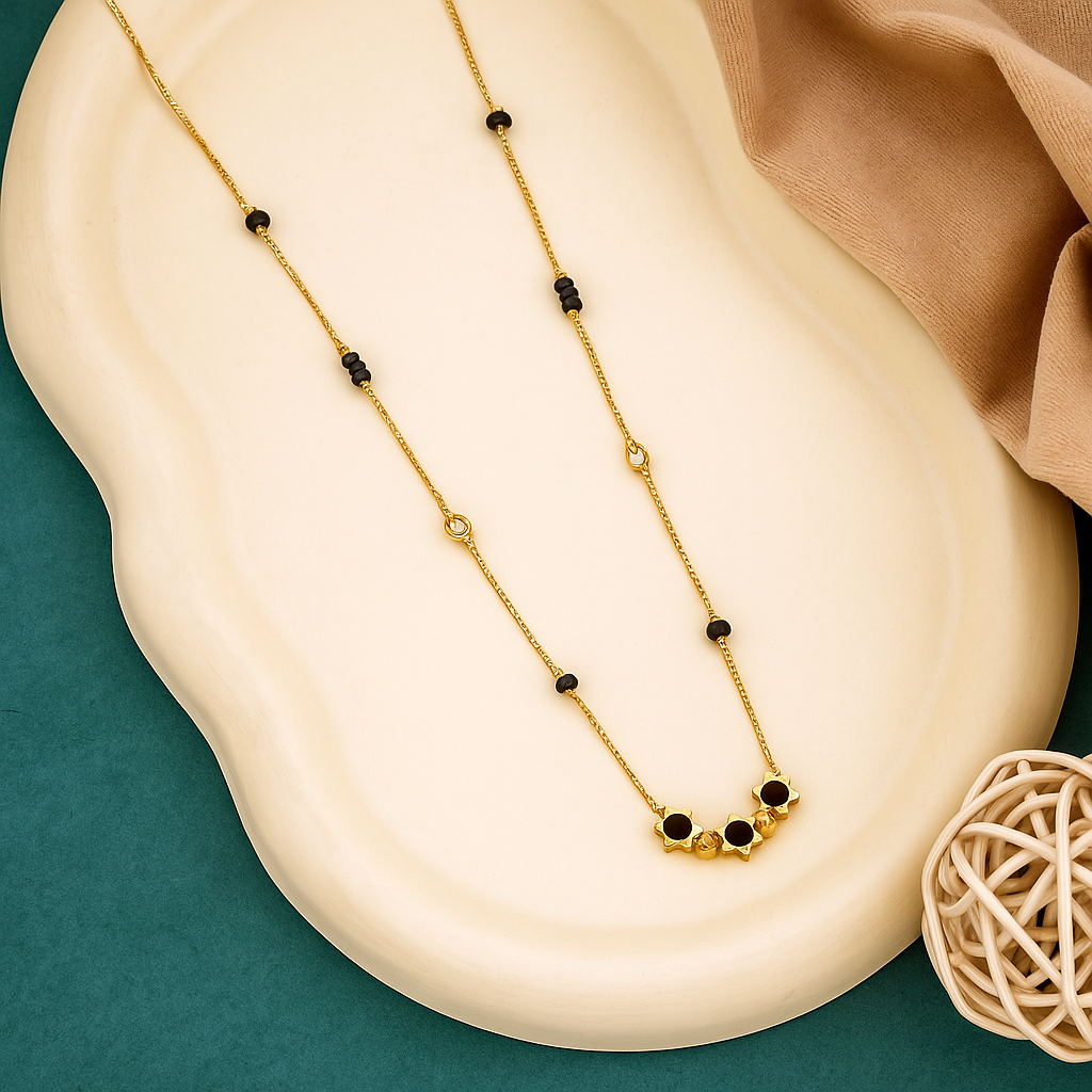 Floral Black Bead Mangalsutra