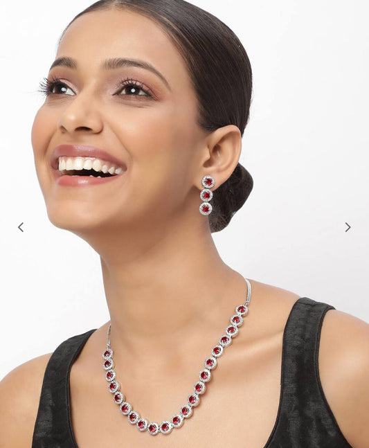 Red Round Shape Cubic Zirconia Necklace Set