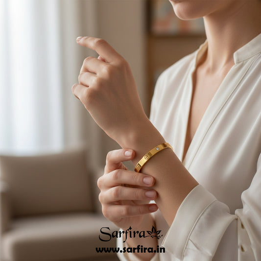 Screw Detail Stone Kada Bracelet