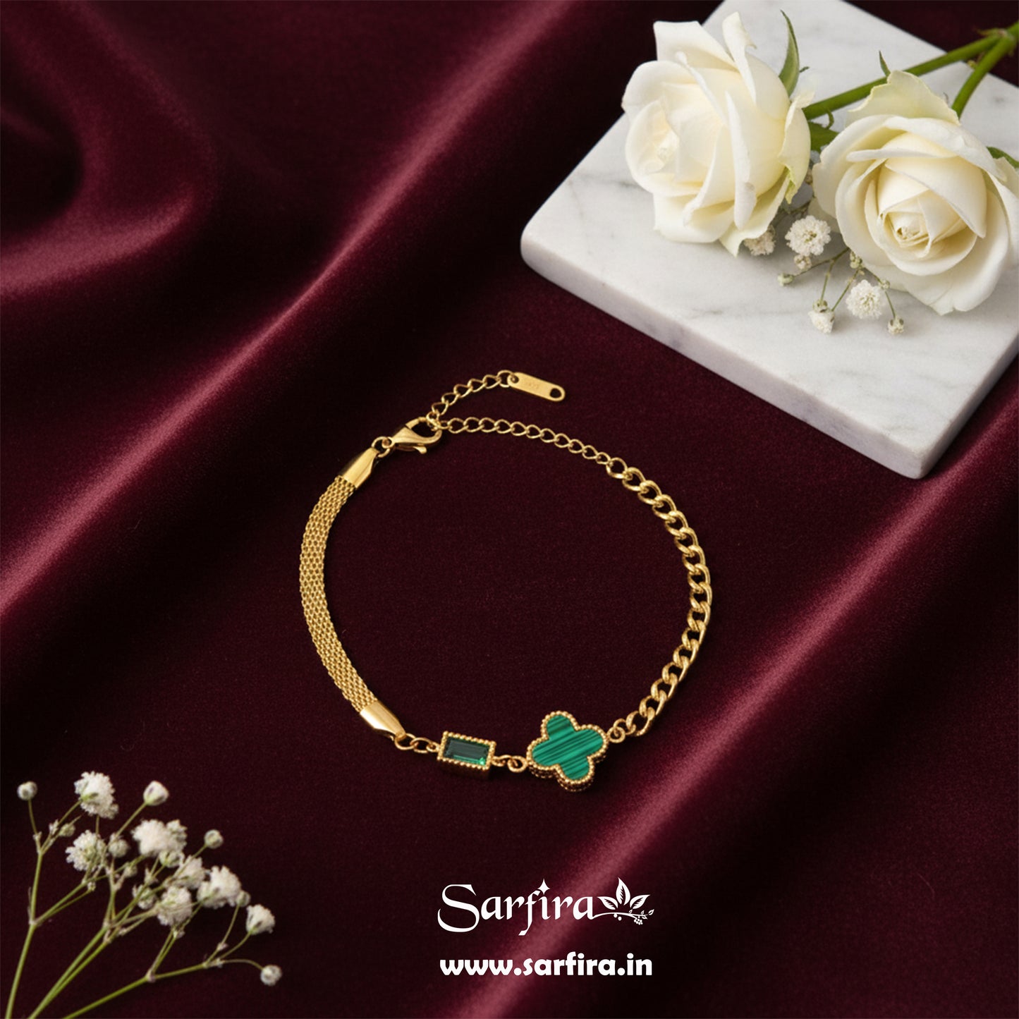 Green Flower Mini Square Stone Bracelet