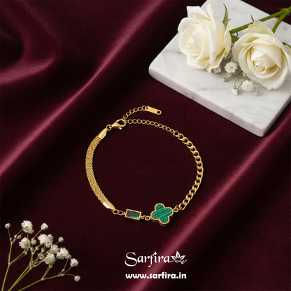 Green Flower Mini Square Stone Bracelet