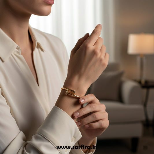 Gold CZ Studded Nail Kada Bracelet