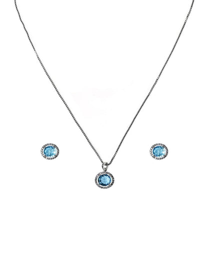 Atarangi Blue Crystal Pendant & Earring Set – Stylish Jewelry for Women