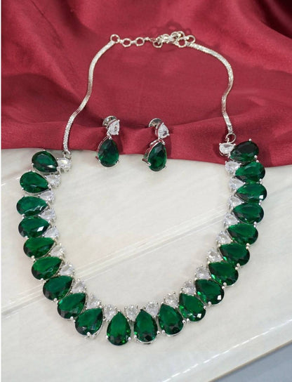 Green Stone AD Tear Drop Necklace