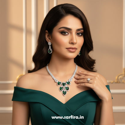 Green Crystal Bridal Necklace Set for Women – Wedding & Party Jewelry
