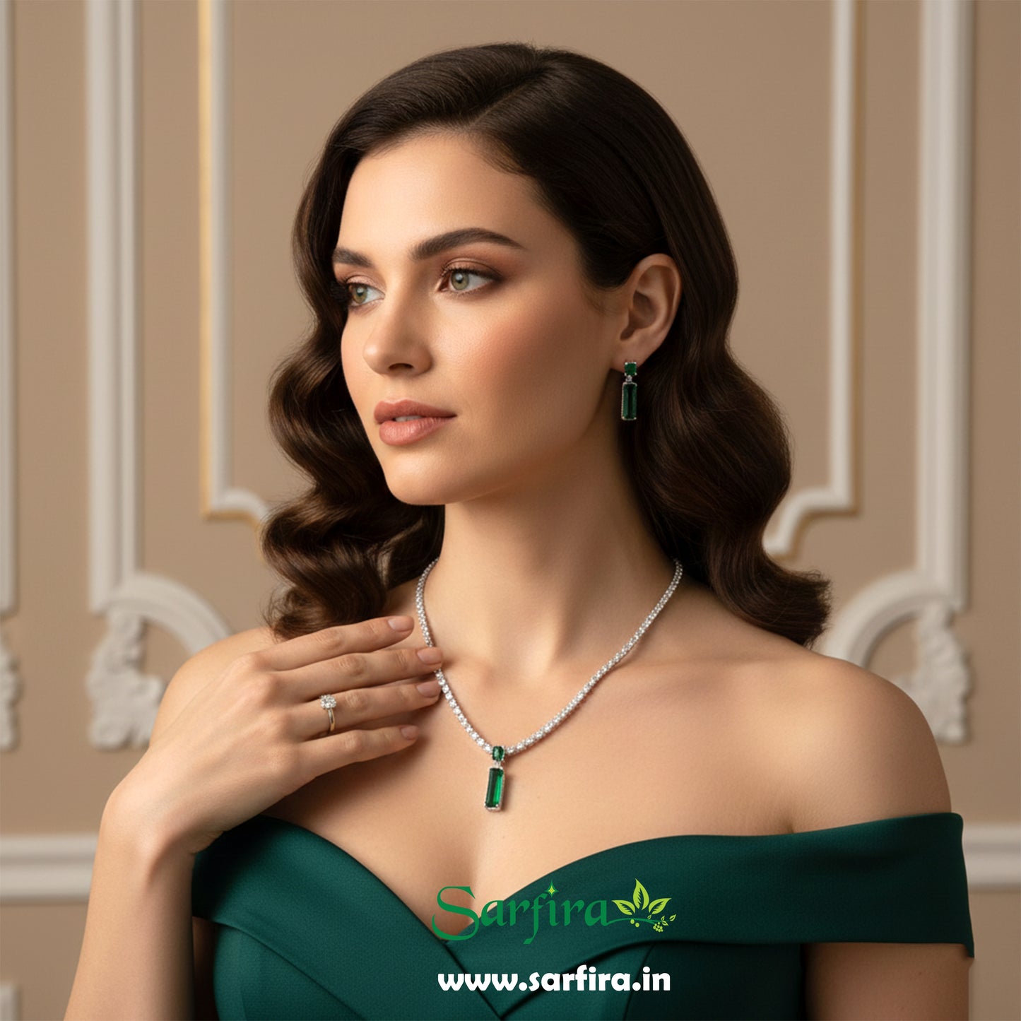 Green Stone Rectangle Shape Necklace