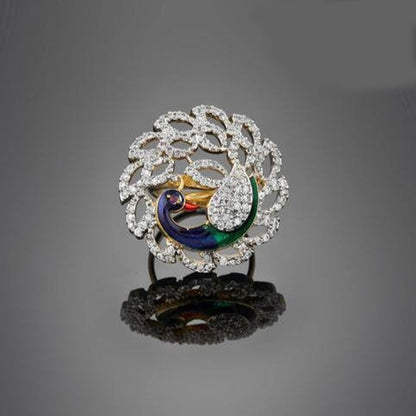 Natural Diamond Meenakari Peacock Ring