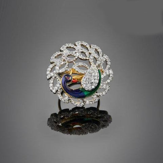 Natural Diamond Meenakari Peacock Ring