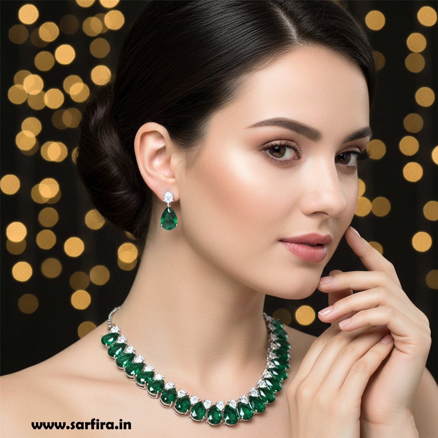 Green Stone AD Tear Drop Necklace