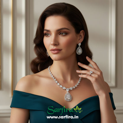 White Stone Bridal Necklace Set with Earrings – Elegant Wedding & Party Jewelry