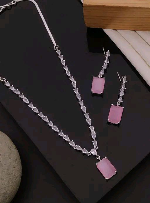 Elegant Pink Stone Necklace & Earrings Set | Bridal, Party Wear, Anniversary Gift Jewelry