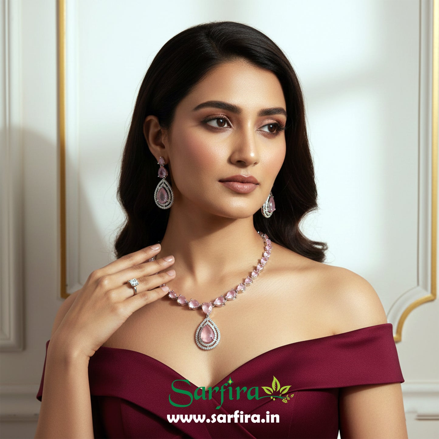 Light Pink Stone Long Drop Set