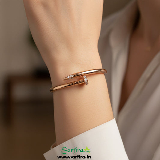 Rose Gold CZ Studded Nail Kada Bracelet